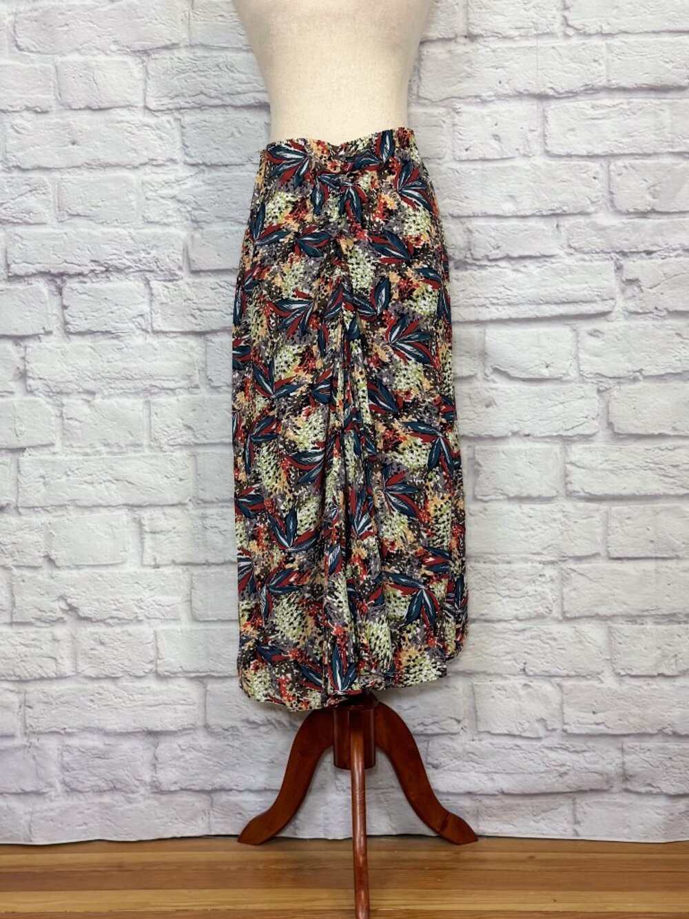 Anthropologie See U Soon Floral Leaf Print Midi Skirt